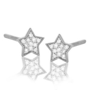 14KW 0.10CTW DIAMOND FLAT STAR EARRING STUDS