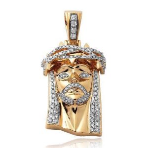 14KY 1.60CTW DIAMOND JESUS PENDANT - BRAIDED CROWN