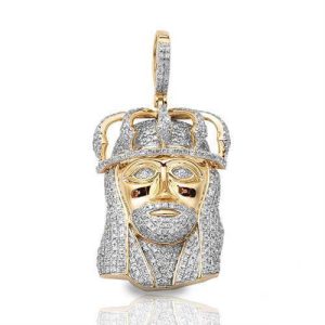 10KY 2.00CTW DIAMOND JESUS PENDANT - PUFFED CROWN