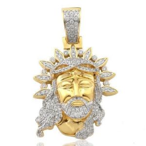 10KY 1.25CTW DIAMOND JESUS FACE WITH LEAF CROWN