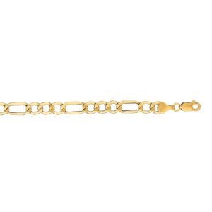 14kt 18 inches Yellow Gold 6.5mm Diamond Cut Alternate 3+1 Figaro Lite Chain with Lob ster Clasp