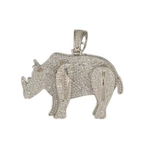 SILVER RHINO PENDANT - White