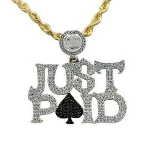 Silver CZ "JUST PAID" Pendant