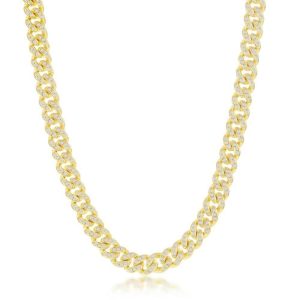 Sterling Silver Micro Pave CZ, 6.5mm Miami Cuban Chain - Gold Plated 22" 24" - 22 Inch