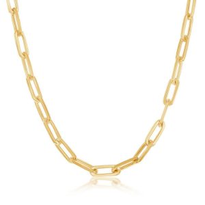 Sterling Silver 5.5mm Paper Clip Chain - Gold Plated 16" - white