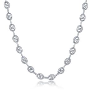 Sterling Silver 6mm Puffed Marina Chain - Rhodium Plated