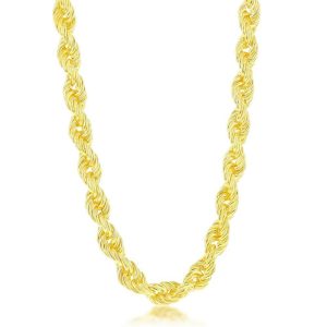 Sterling Silver 9.5mm Loose Rope With CZ Statement Lock Necklace 22"