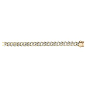 14kt Gold 8.5 inches Yellow Finish 13.5mm White Pave Curb Link Bracelet with Box Clasp + 1.4100ct 1.6mm White Diamond
