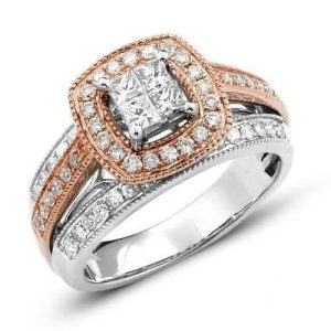 14KW+R 1.05CTW DIAMOND TWO TONE QUAD HEAD RING - 5
