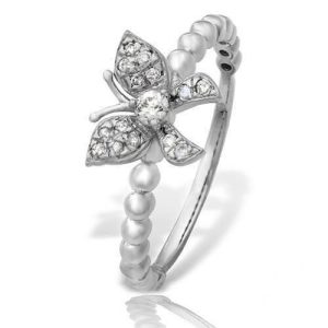14KW 0.20CTW DIAMOND BUTTERFLY RING - BEADED SHANK - 5