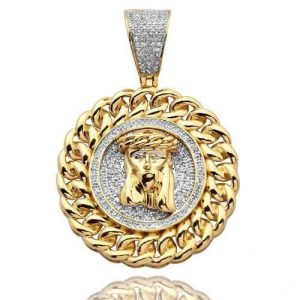 10KY 0.50CTW DIAMOND JESUS HEAD MEDALLION WITH