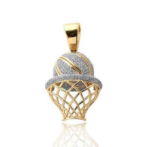 10KY 1.00CTW DIAMOND BASKETBALL WITH HOOP PENDANT