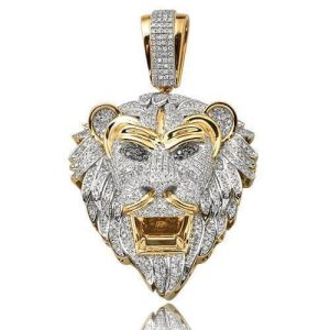 10KY 1.72CTW DIAMOND LION HEAD WITH BLACK EYES