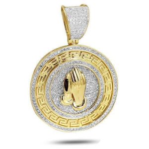 10KY 0.85CTW DIAMOND PRAYING HANDS MEDALLION
