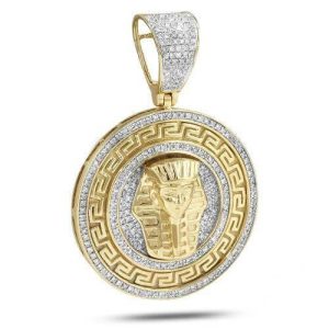 10KY 0.85CTW DIAMOND GREEK KEY PHAROAH MEDALLION