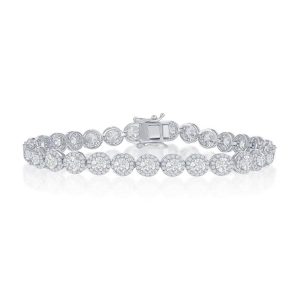 Sterling Silver Round Halo CZ Linked Bracelet