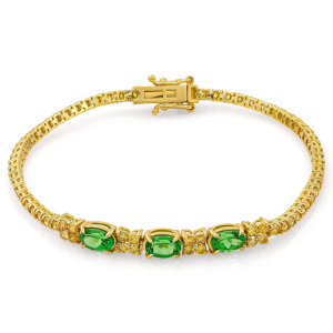 Tsavorite and fancy yellow diamond tennis bracelet