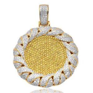 10KY 12.50CTW YELLOW DIAMOND FLAT DISC PENDANT WIT