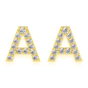 Any Letter Diamond Stud Earrings - Yellow Gold / A