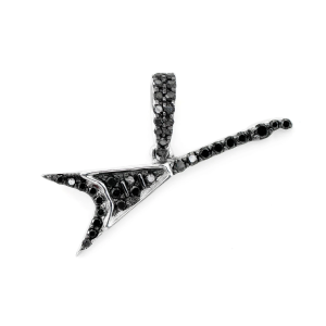 Flying V Guitar Black Diamond Pendant - White Gold