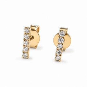 Yellow Gold Diamond Bar Studs