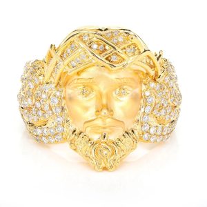 Jesus Portrait Diamond Signet Ring - Yellow Gold / 10