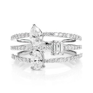 Three Row Multi-Shape Diamond Wrap Ring - White Gold / 6.5