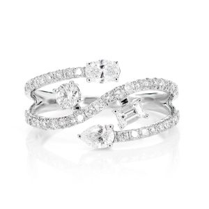 Solid Multi-Shape Bypass Ring - White Gold / 6.5