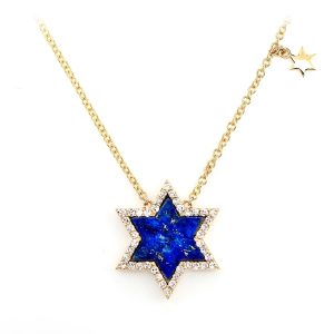 Lapis Star of David Diamond Necklace - Yellow Gold / 18"