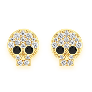 Skull Diamond Stud Earrings - Yellow Gold
