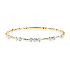 Graduated Beaded Diamond Flex Bangle Bracelet - Yellow Gold / Medium