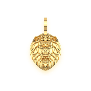 Lion Head Diamond Pendant - Plain / Yellow Gold