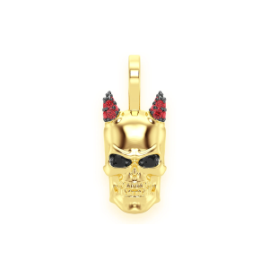 Horned Skull Diamond Pendant - Yellow Gold