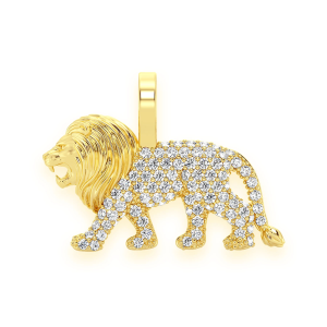 Walking Lion Diamond Pendant - Yellow Gold