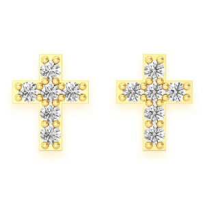 Cross Diamond Stud Earrings - Yellow Gold