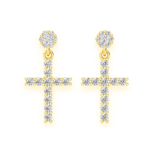 Cross Diamond Stud Drops - Yellow Gold