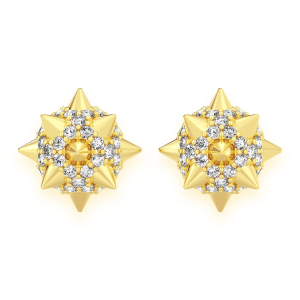Spike Ball Diamond Stud Earrings - Yellow Gold