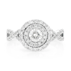 Round Double Halo Twist Diamond Ring - White Gold / 7