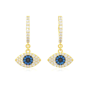 Evil Eye Diamond Hoop Drops - Yellow Gold