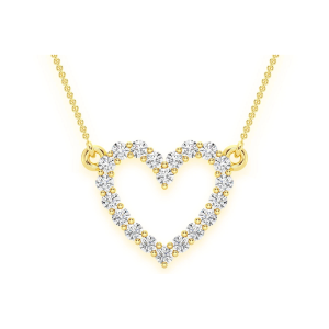 Open Heart Diamond Pendant Necklace - Yellow Gold / 18"