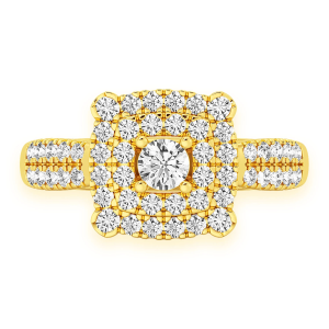 Square Double Halo Diamond Ring - Yellow Gold / 6.5