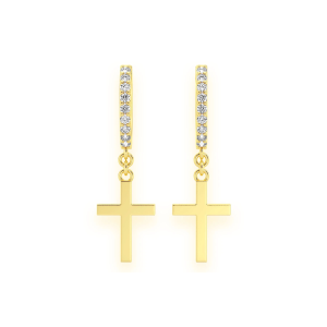 Plain Cross Diamond Hoops - Yellow Gold