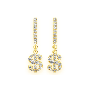 Dollar Sign Hoop Drops - Yellow Gold