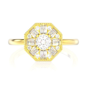 Octagon Baguette Halo Diamond Ring - Yellow Gold / 6.5