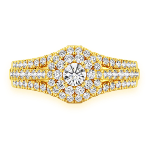 Round Double Halo Diamond Ring - Yellow Gold / 6.5