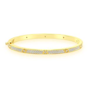 Thin Signature Eternity Diamond Bangle - Yellow Gold / Medium