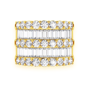 Three Row Round & Baguette Ring - Yellow Gold / 10