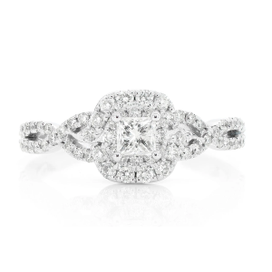 0.75ctw Solitaire Halo Twisted Shank Ring - White Gold / 6.5