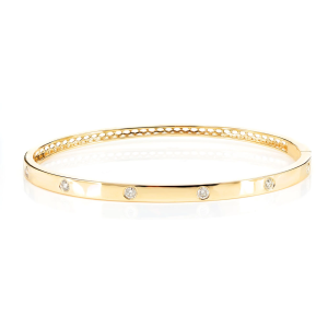 Thin Flush Set Diamond Bangle Bracelet - Yellow Gold / Medium