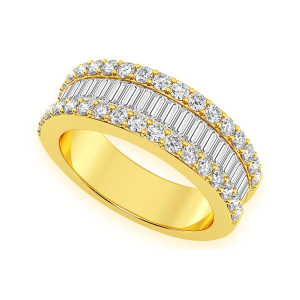 Baguette & Round Border Diamond Ring - Yellow Gold / 6.5